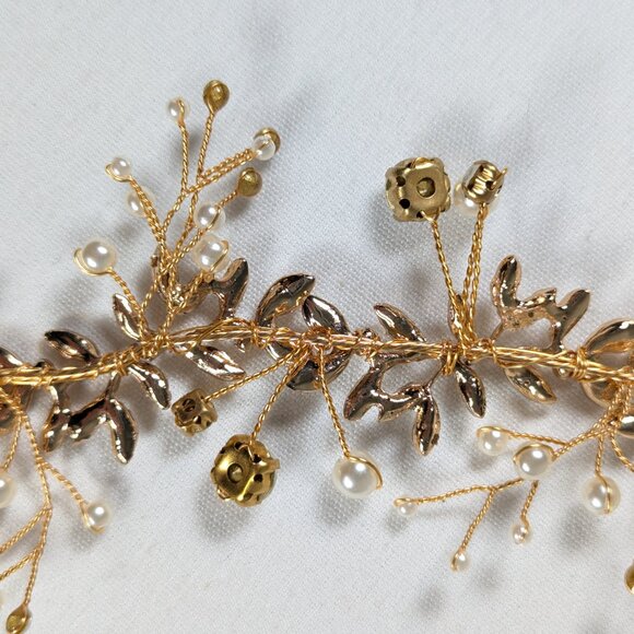 Summer Goddess bridal headband, wedding accessory hairstyle gold pearl crystals - Picture 11 of 11